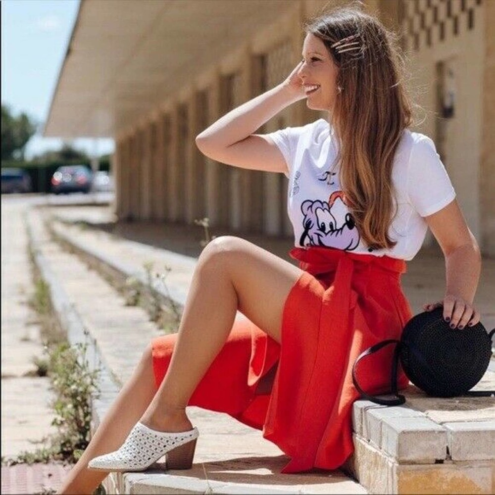 NWT Zara Paperbag Waist Midi Skirt Coral Pleat XS